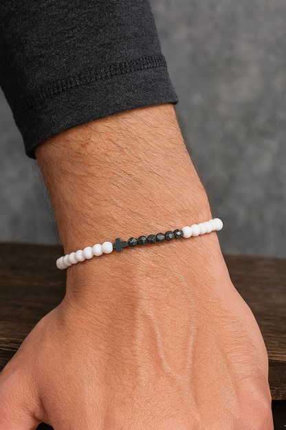 Edelstein-Armbänder 19,5 cm – Unisex, 4 mm Perlen, Hämatit-Highlights ✨