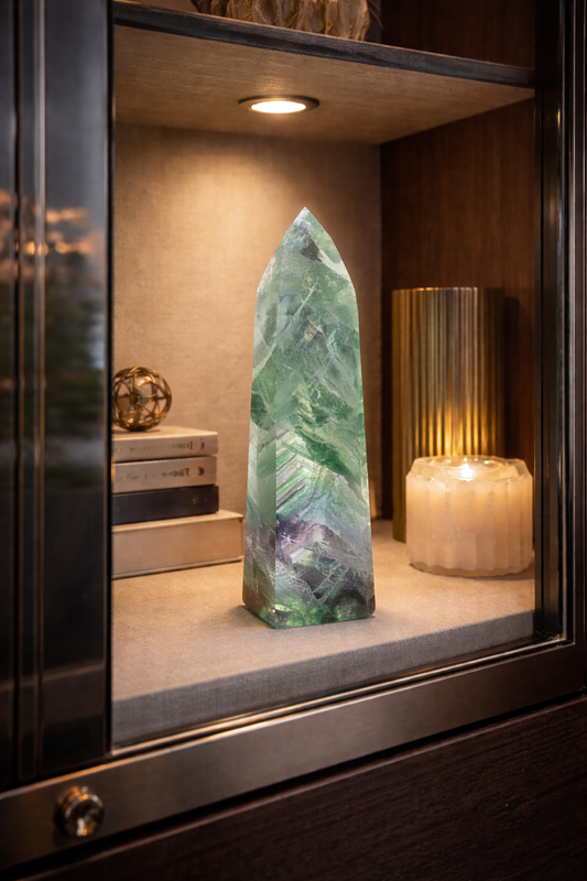 Extraklare Mintgrüne Fluoritspitze mit Regenbogen- und Phantomlinien, 11,7 cm, Brasilien