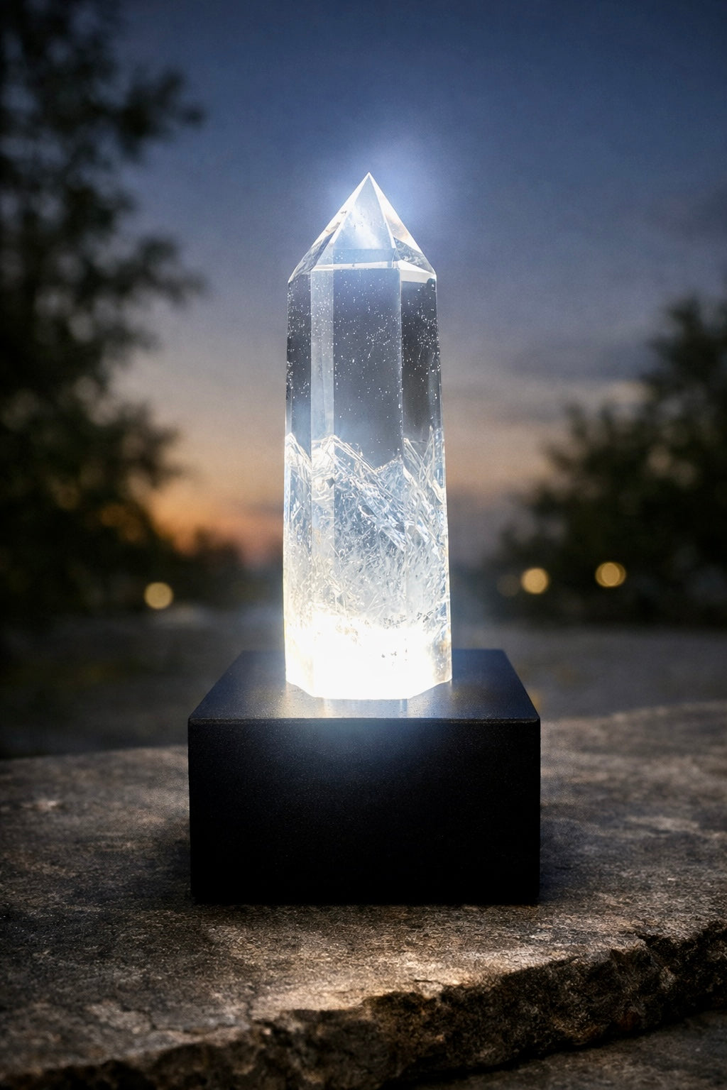 Premium Bergkristall aus Brasilien mit Beleuchtung & Sockel · 1A-Qualität · 20.5 cm