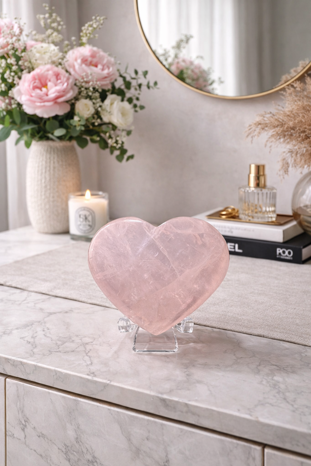 Rose Quartz Heart 5.8 cm – Shiny, extra clear &amp; hand-cut from Brazil