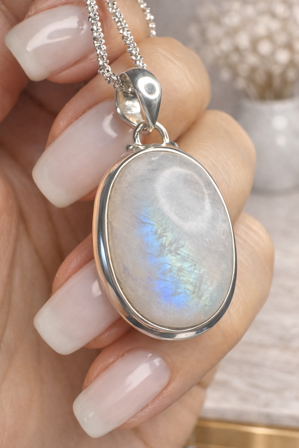 Regenbogen-Mondstein Anhänger 925 Silber – funkelnd & elegant