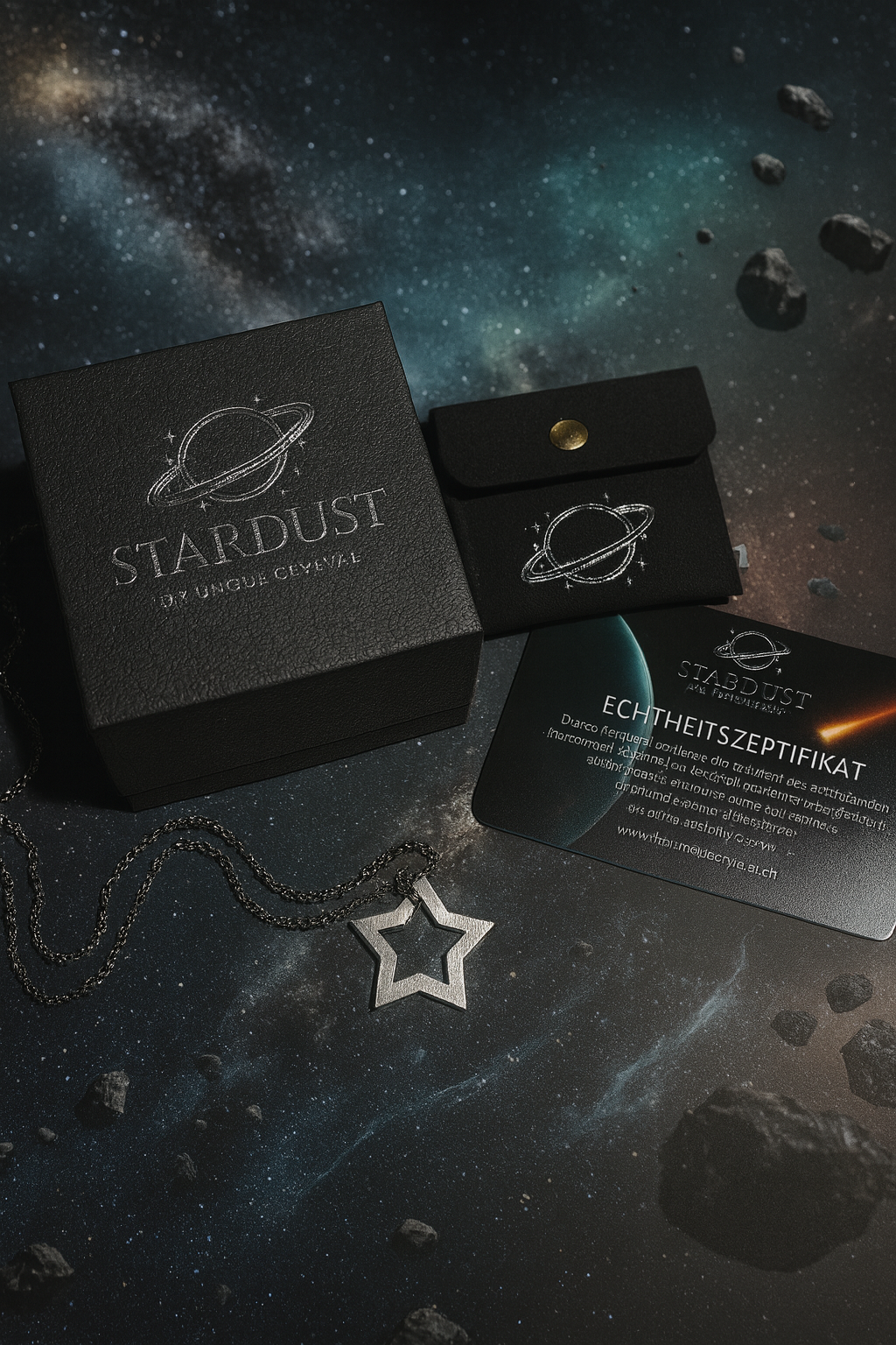 Kosmischer Meteorit Stern mit vergoldeter Silberkette 925