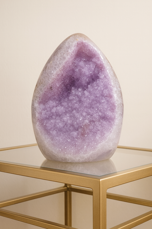 Bezaubernder fliederfarbener Sugary Rainbow Amethyst aus Uruguay – 13 cm, 1.11 kg – seltene Mikrokristallisation