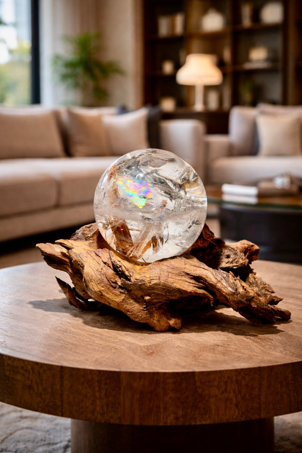Exklusive Rutil Quarz Kugel (13 cm, 3.55 kg) mit Regenbogen – Premium Sammlerstück