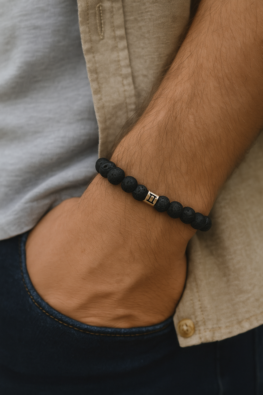 Sternzeichen-Armband mit Lava-Perlen & Edelstahl – Unisex, 17-21 cm