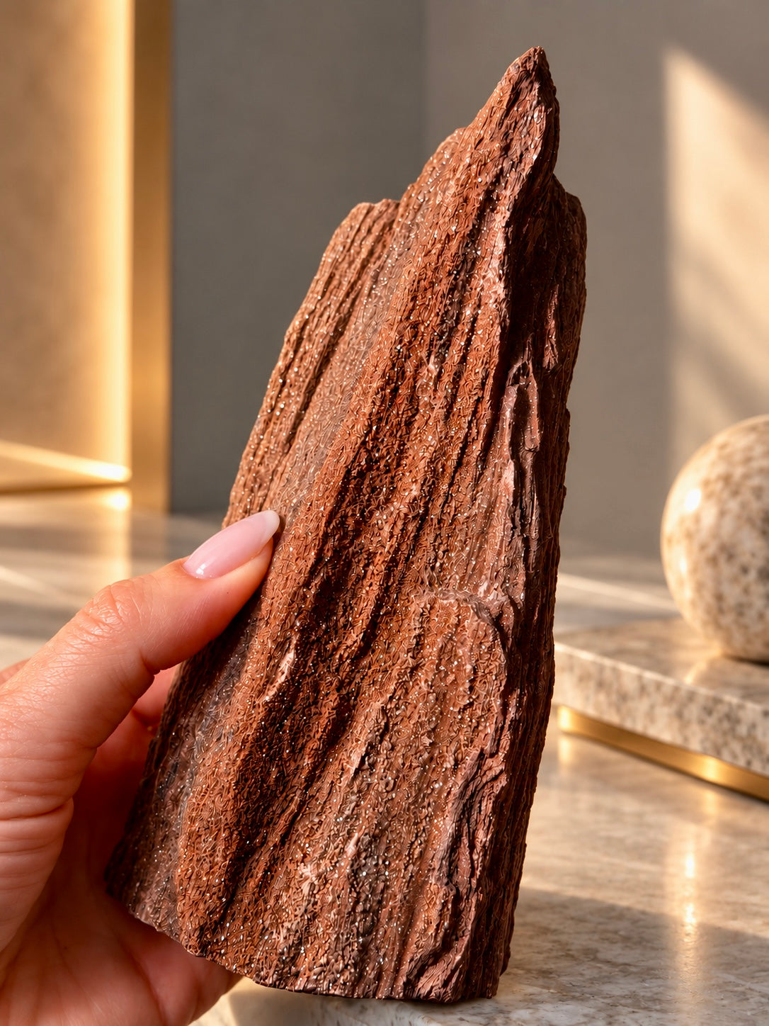 Dunkelbraunes Feenholz 17 cm – versteinertes Holz aus Deutschland