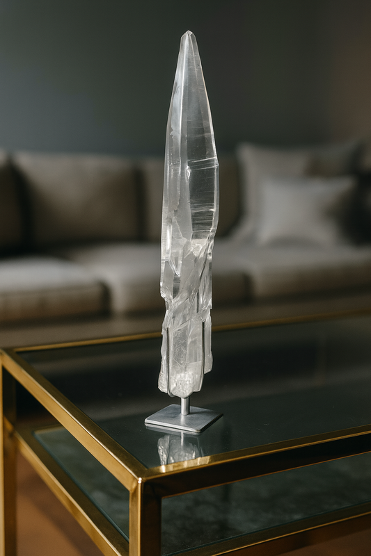 Lemurian Kristallspitze 28 cm mit Ständer – einzigartiger naturbelassener Quarz aus Brasilien in Museumsqualität, 591 g