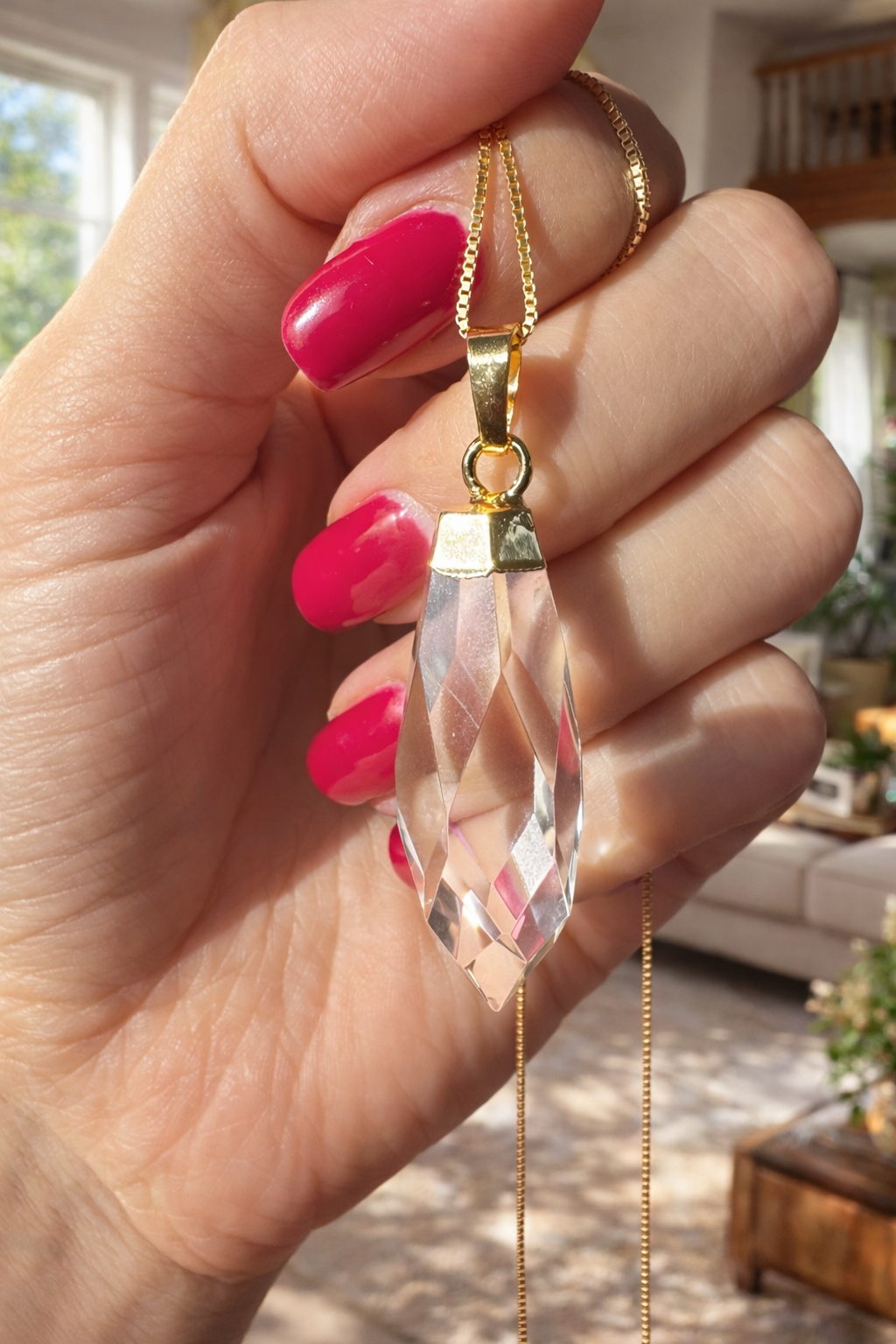 Doppelspitze Kristallanhänger – Bergkristall| 18 Karat vergoldet