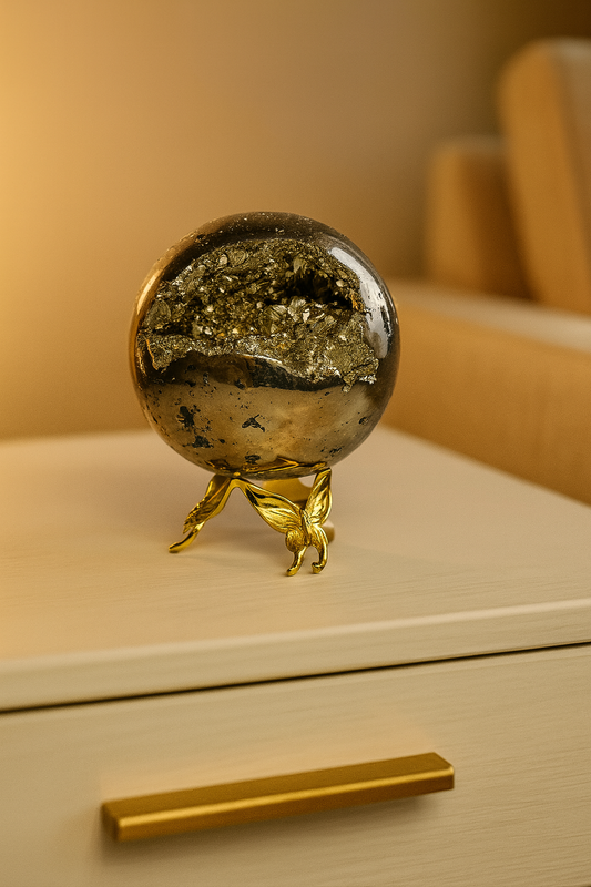 Pyrit Kugel (extra Glanz) - 6.5cm, 594g