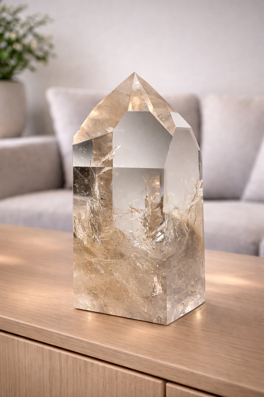 Light Smoky Lemurian Bergkristall · Champagner-Gold · 16,5 cm - 1.86kg ✨