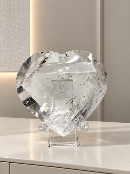 Extra klares facettiertes Bergkristall Herz - 5.2cm, 73g