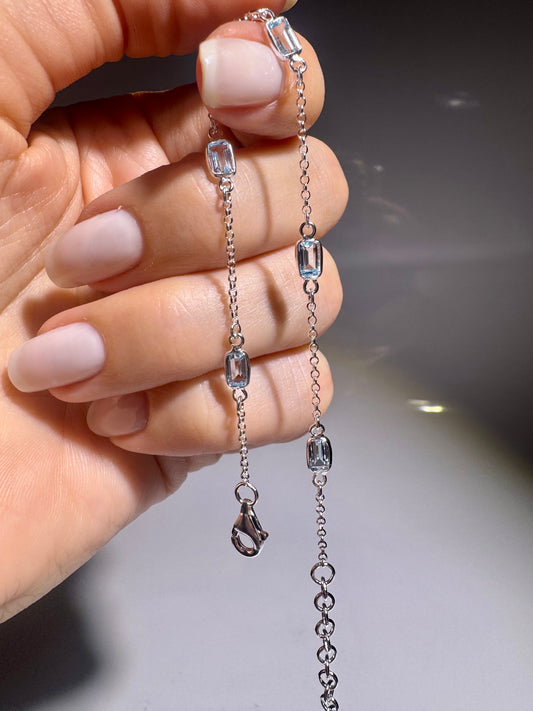 Echtes Blau Topas Armband kaufen | Sterling Silber | Baguette-Schliff 