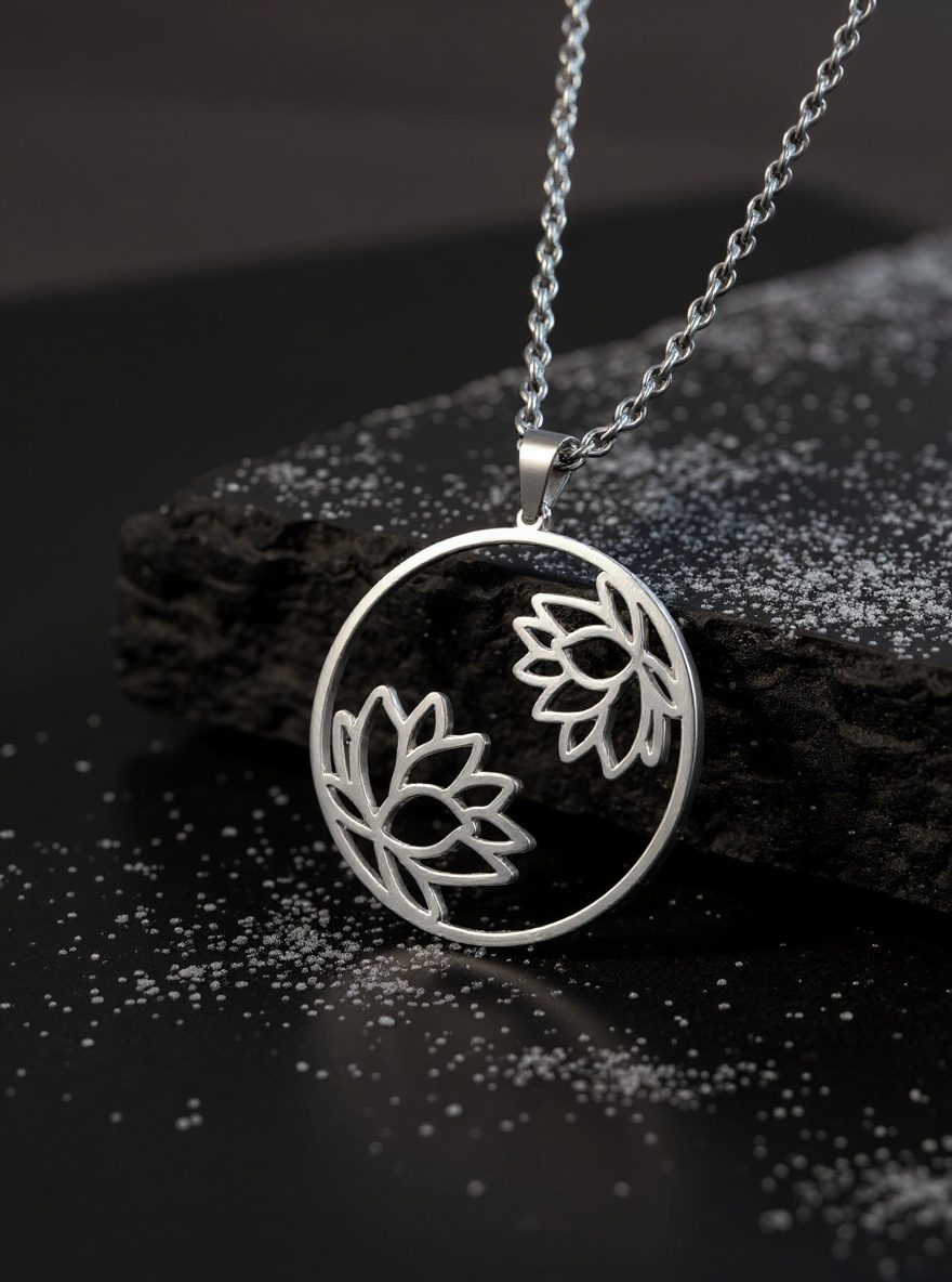 Edelstahl Lotusblume Schmuck – Damenkette 60 cm – spiritueller Anhänger