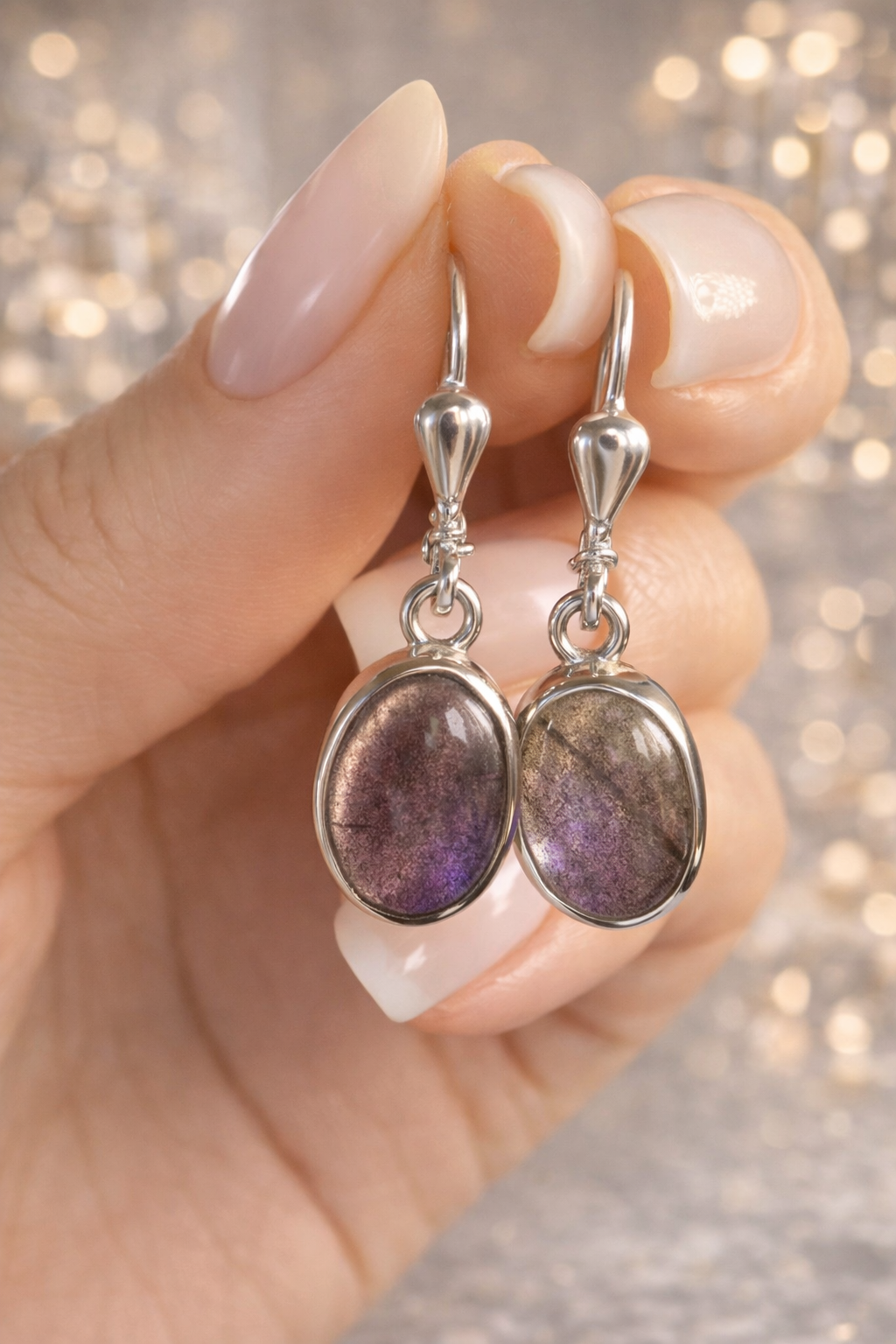 Edelstein Ohrringe Labradorit – 3 cm, hochwertig verarbeitet