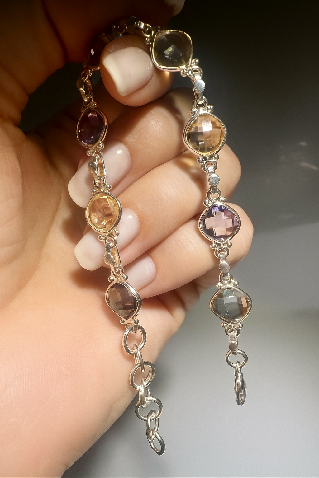 Edelsteinarmband 925 Silber mit Amethyst, Citrin, Prasiolith kaufen