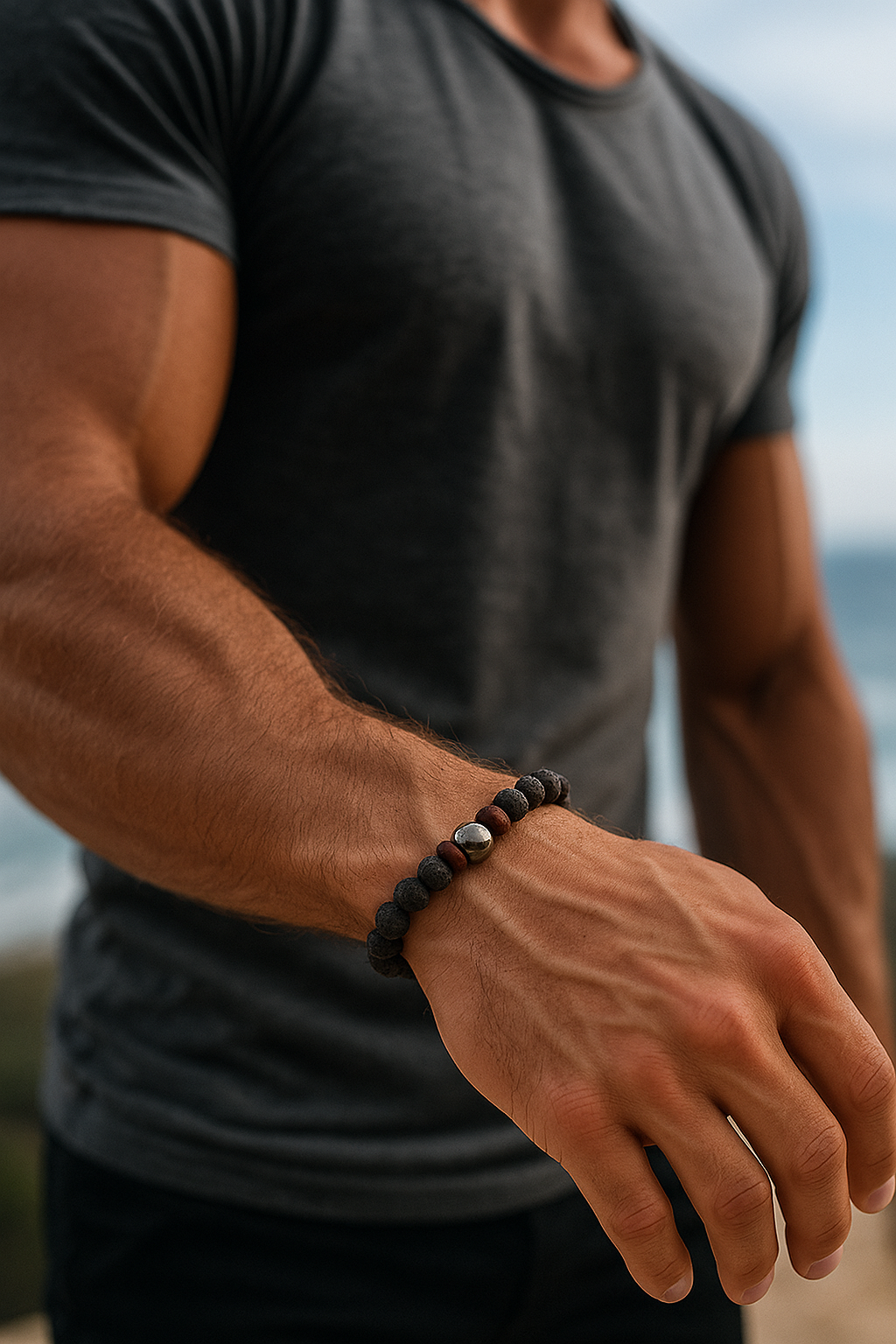 Edelsteinarmband für Männer kaufen – Lavastein & Hämatit – handgemacht & kraftvoll