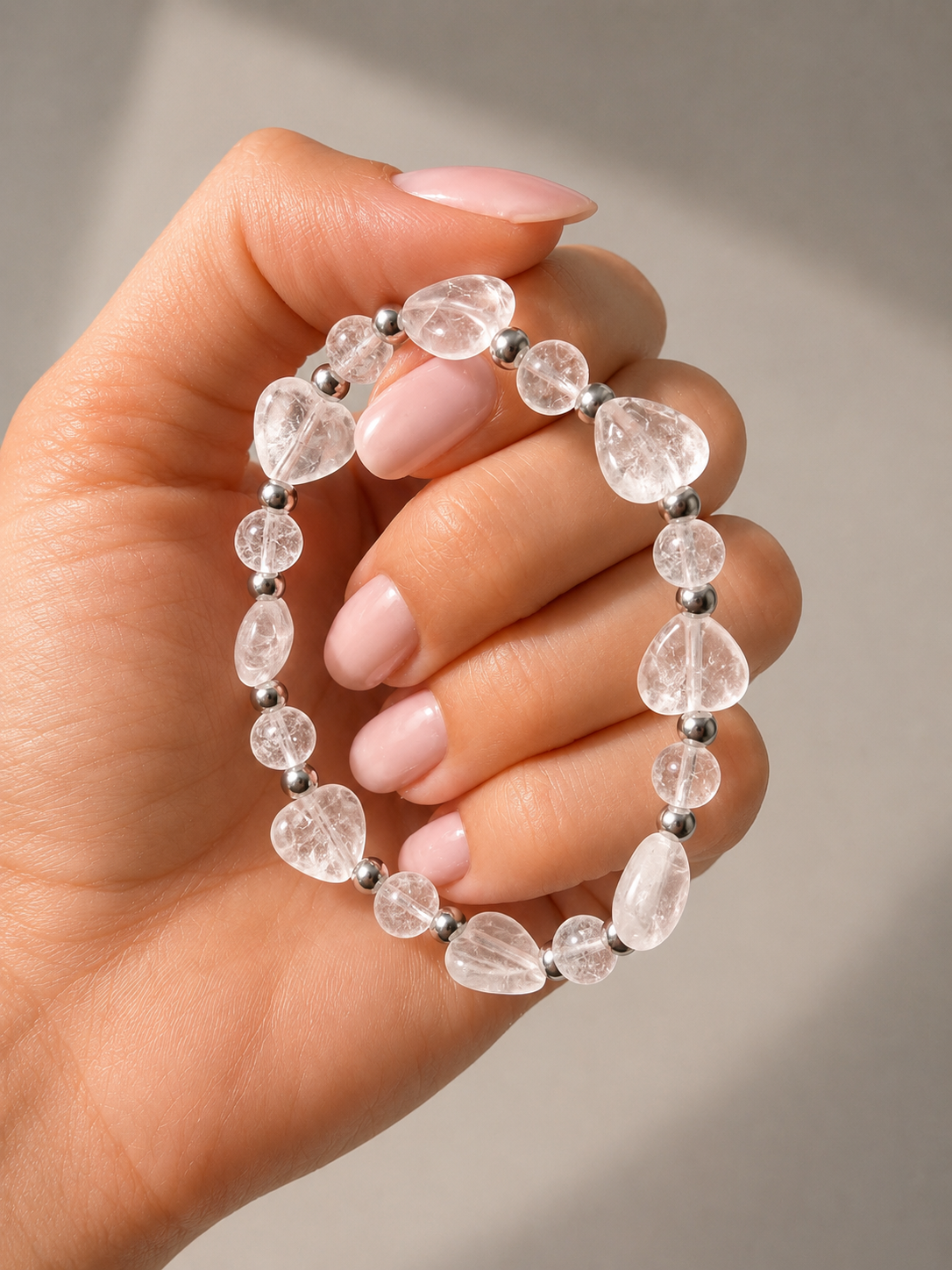Edelsteinarmband mit 8 mm Herz | Rosenquarz, Bergkristall, Aventurin & Unakit