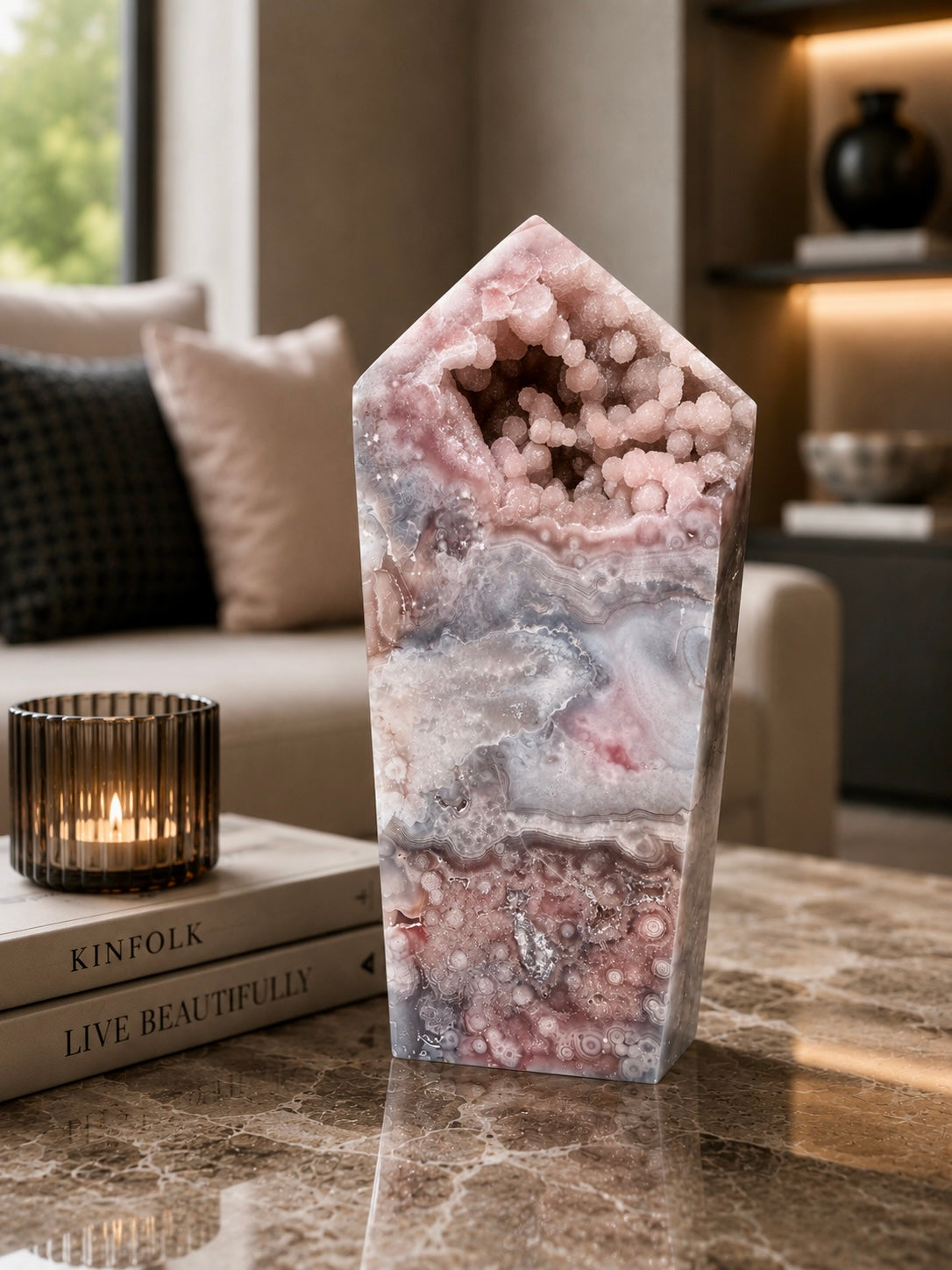 Einzigartige Pink Amethyst Spitze mit seltenen Bubble-Kristallen – 22,5 cm | 2,67 kg 
