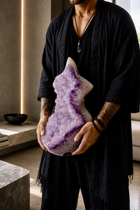 Einzigartige Rainbow Amethyst Flamme aus Uruguay mit natürlicher Doppelkristallisation