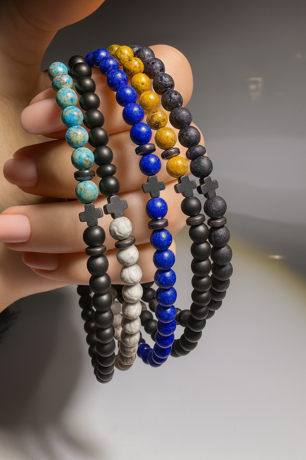 Elegante Edelstein-Armbaender – Unisex, 19,5 cm, echte Kristalle & Onyx