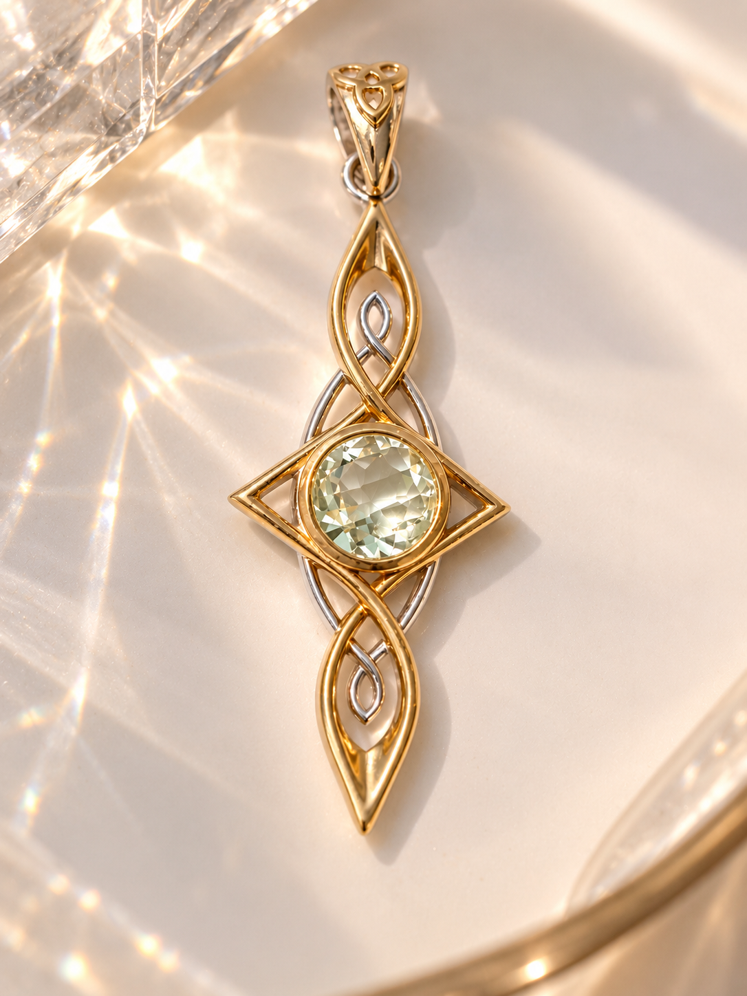 Elfen-Unendlichkeitsanhänger 5,2 cm mit Peridot Kristall aus 925 Sterling Silber