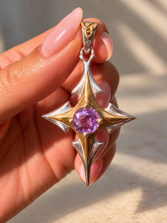 Elfenstern-Anhänger mit Citrin oder Amethyst – 18 Karat vergoldet