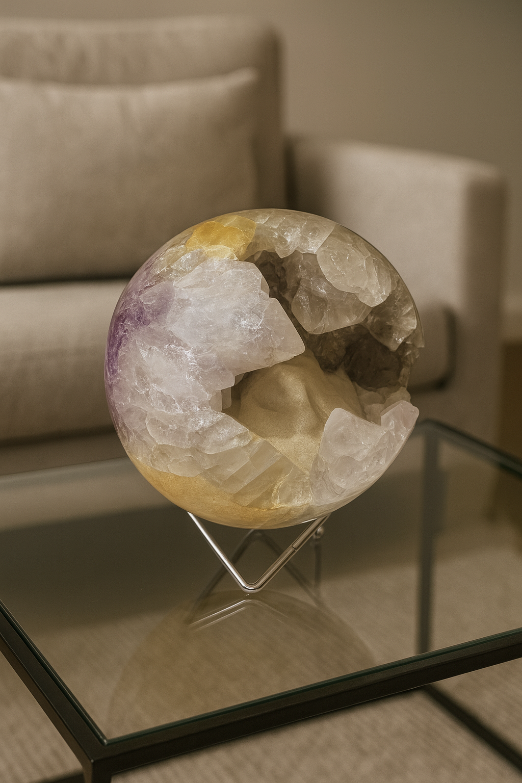 Exklusive Amethyst Kugel mit funkelndem Kalzit - 13cm, 2.5kg
