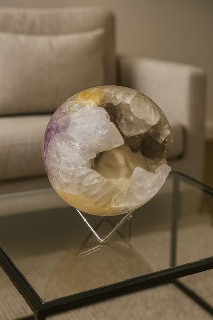 Exklusive Amethyst Kugel mit funkelndem Kalzit - 13cm, 2.5kg