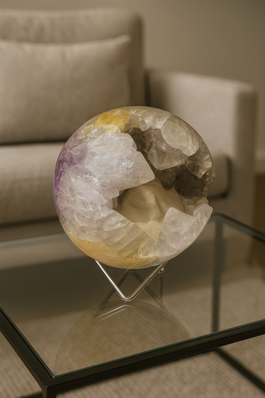 Exklusive Amethyst Kugel mit funkelndem Kalzit - 13cm, 2.5kg
