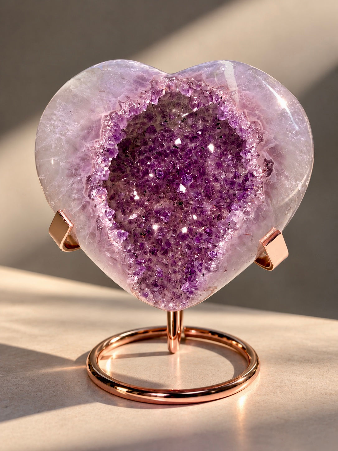 Exklusives Rainbow Amethyst Herz – Pastellfarben & Doppelkristallisation