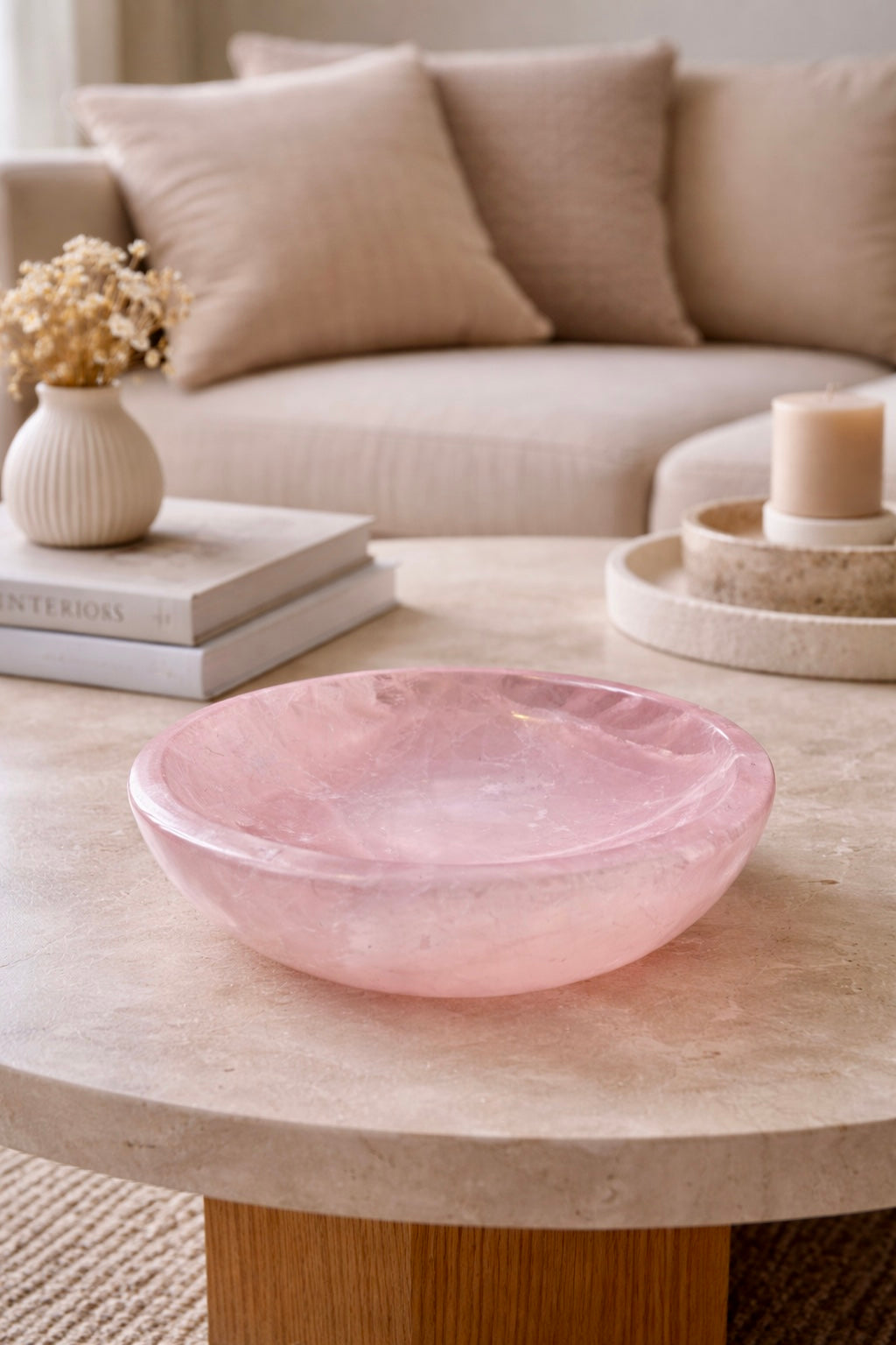 Extraklare Rosenquarz Edelsteinschale 14 cm 711 g aus Brasilien