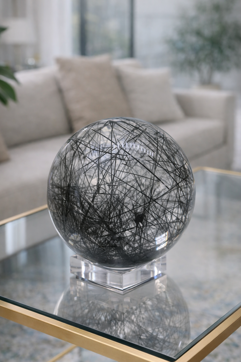 Extraklare Schwarze Rutil-Quarz-Kugel aus Brasilien – 15,2 cm | 4,9 kg Meisterstück