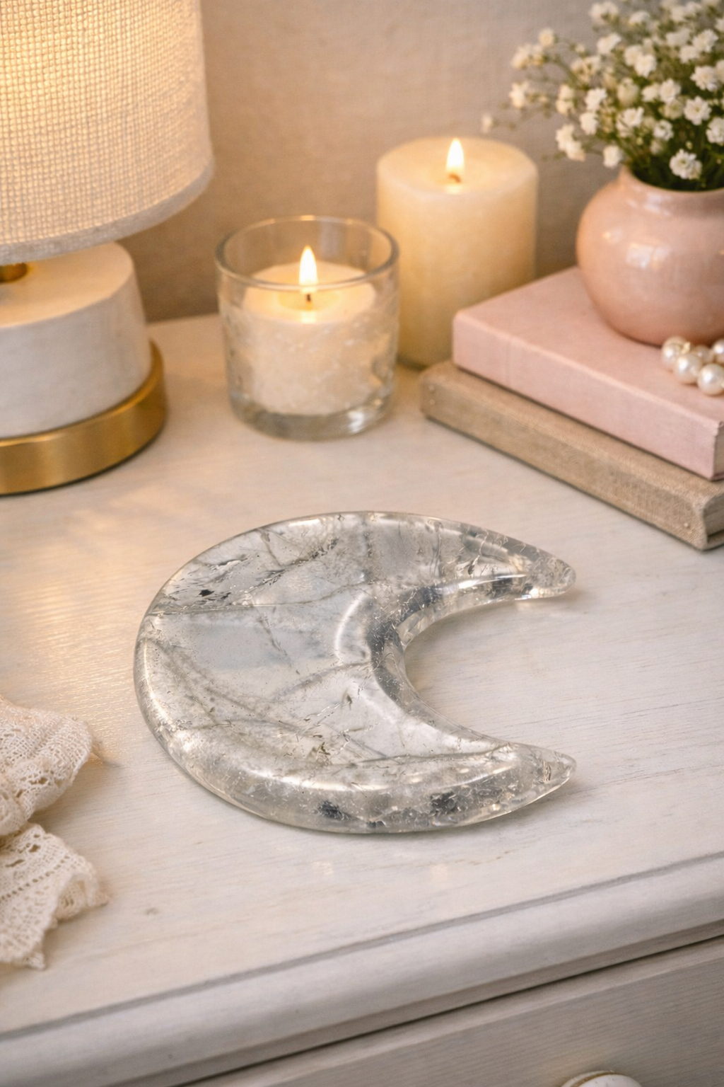 Extraklarer Quarzmond 10,4 cm 170 g – Mondform aus klarem Quarz