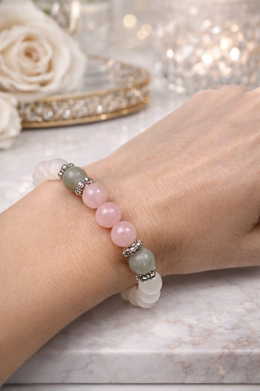 Kristallarmband 19 cm kaufen – Mondstein, Rosenquarz & Labradorit für Liebe, Intuition & Schutz 💗🌙🌈