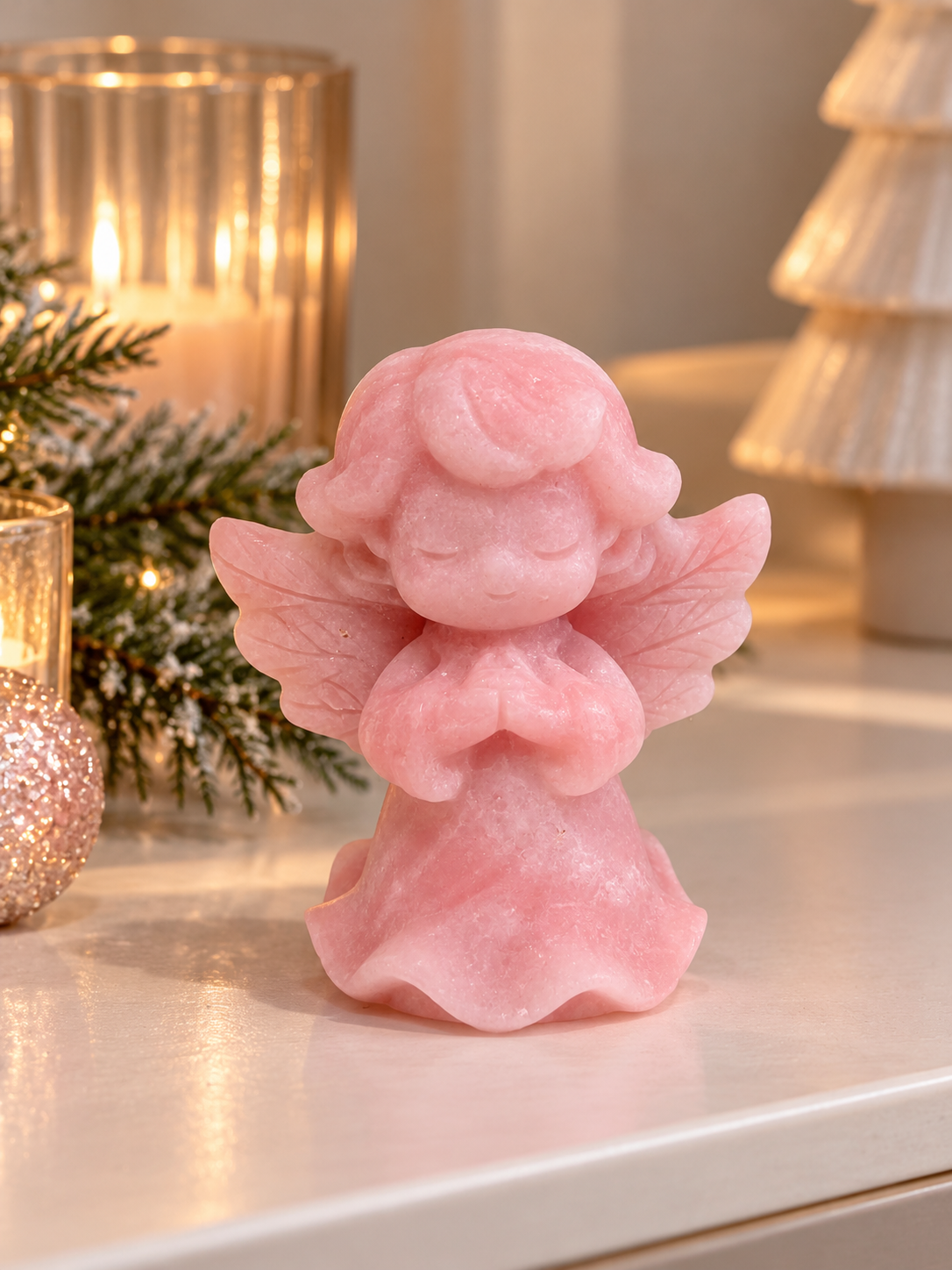 Kristallengel 6 cm – Pink Opal, Rosenquarz oder Jade