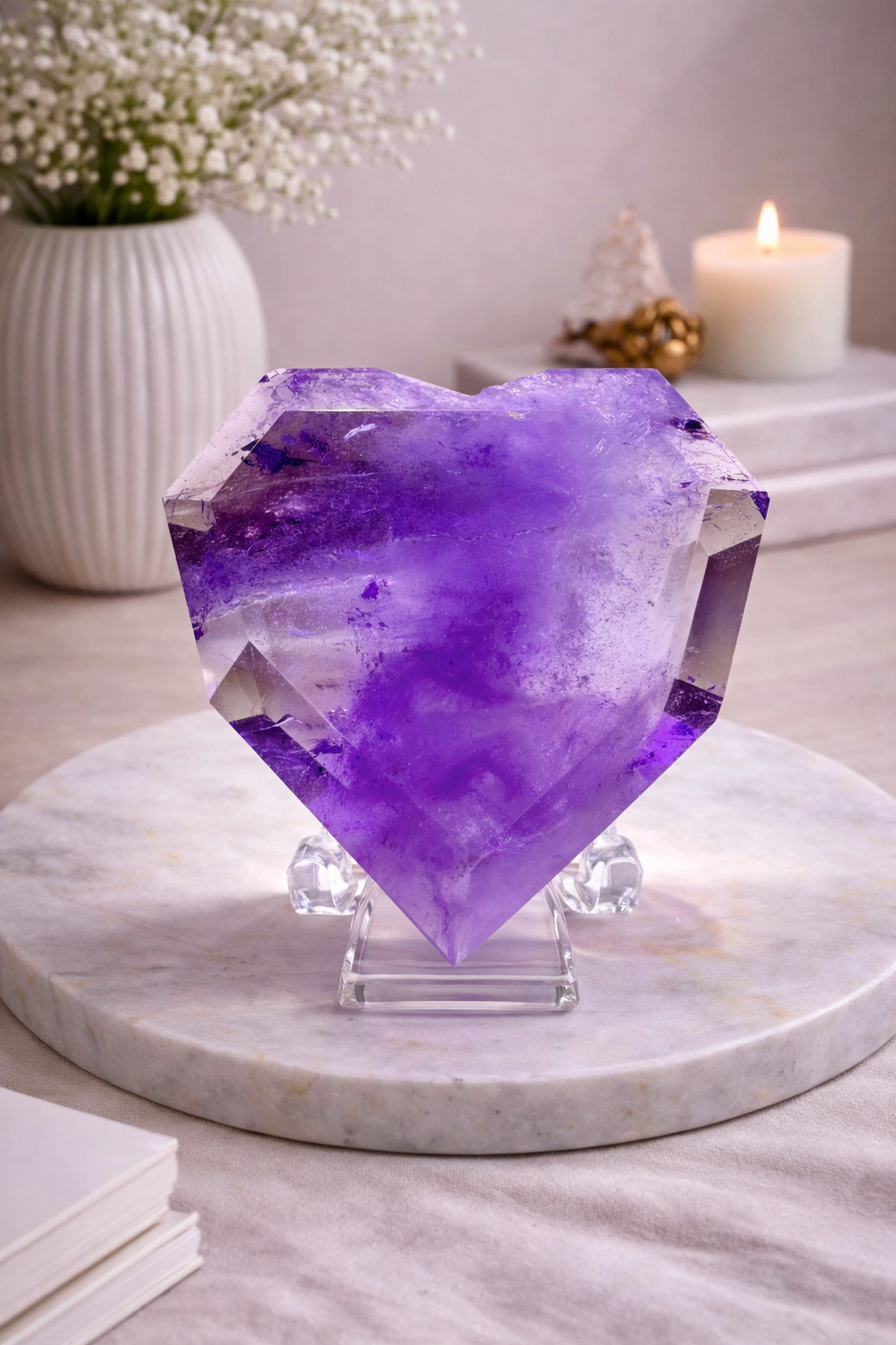 Ametrin-Kristallherz – 5,4 × 5,3 cm | Klar, mit Regenbogen
