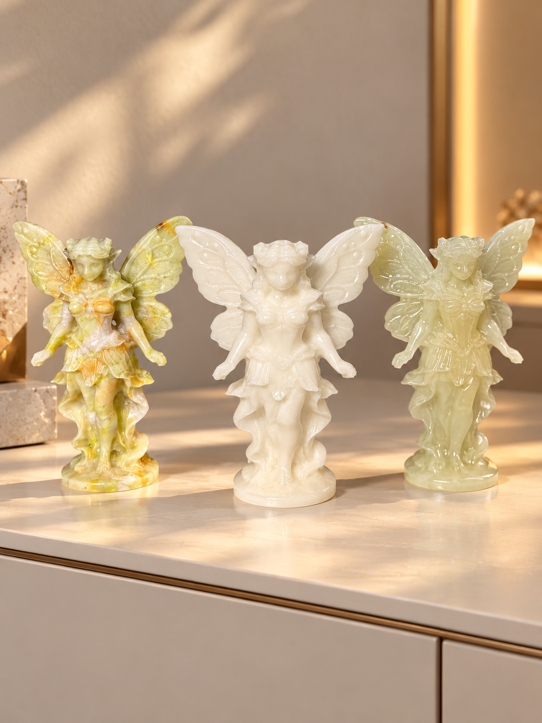 Kristallfee aus Jade & New Jade – detailreiche Figur, 11 cm