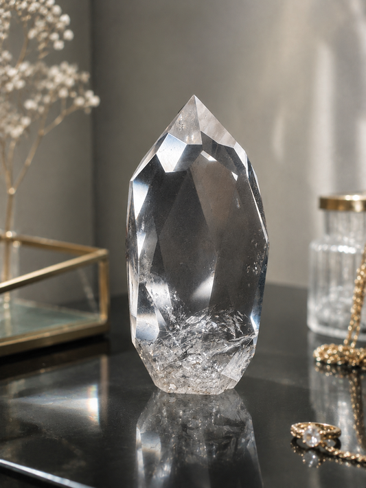 Ultraclear Lemurian Rock Crystal · Faceted Light Unique Piece · Premium Quality ✨