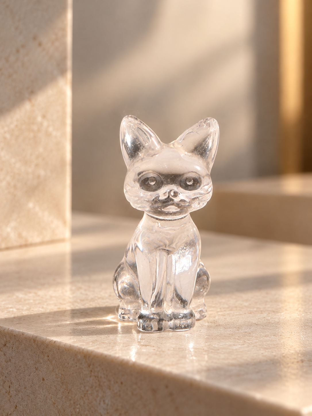 Gatto in cristallo di rocca - statuetta lavorata a mano dal Brasile, 3 cm