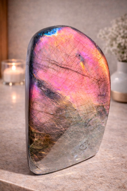 Exklusive riesige Labradorit Freeform in Pink | Seltene Rarität