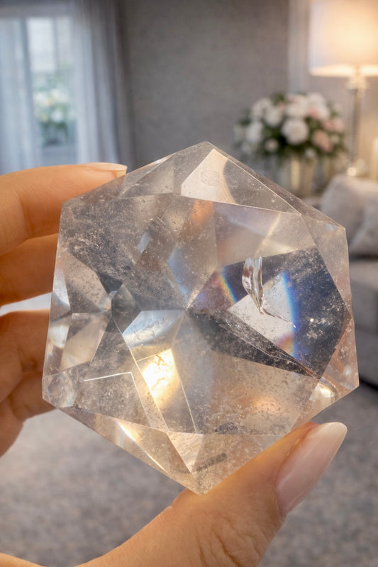 Grosser facettierter Bergkristall 6.2 cm – klarer Diamantschliff aus Brasilien