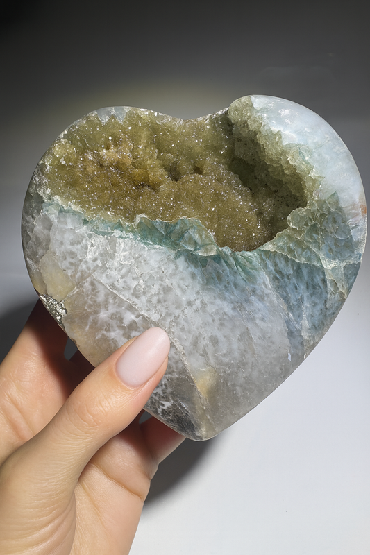 Grünes Rainbow Amethyst Herz 12.6 cm – Seltene Doppelkristallisation