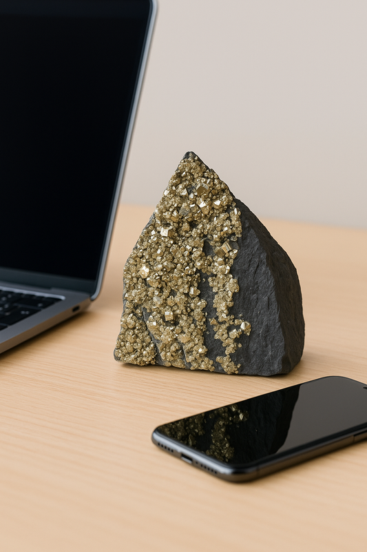Schungit-Pyramide mit Pyrit Kristallen – 8 cm, 271 g – Schutz vor Strahlung, Glück & Energie, Brasilien Unikat