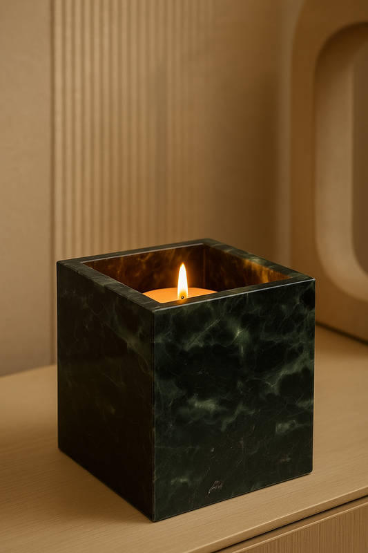 Exklusives Teelicht aus echtem Verde Guatemala Marmor