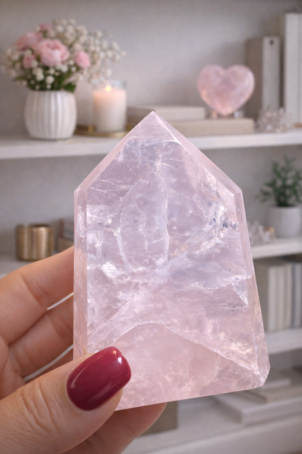 Seltene klar Rosenquarz Spitze 🎀 - 7.5, 219g