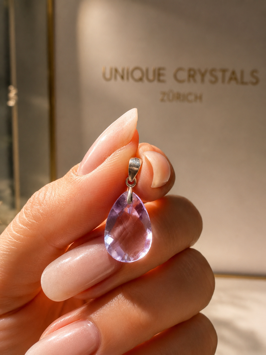 Facettierter Amethyst Tropfen Anhänger aus 925 Sterling Silber extra klar Premium Qualität