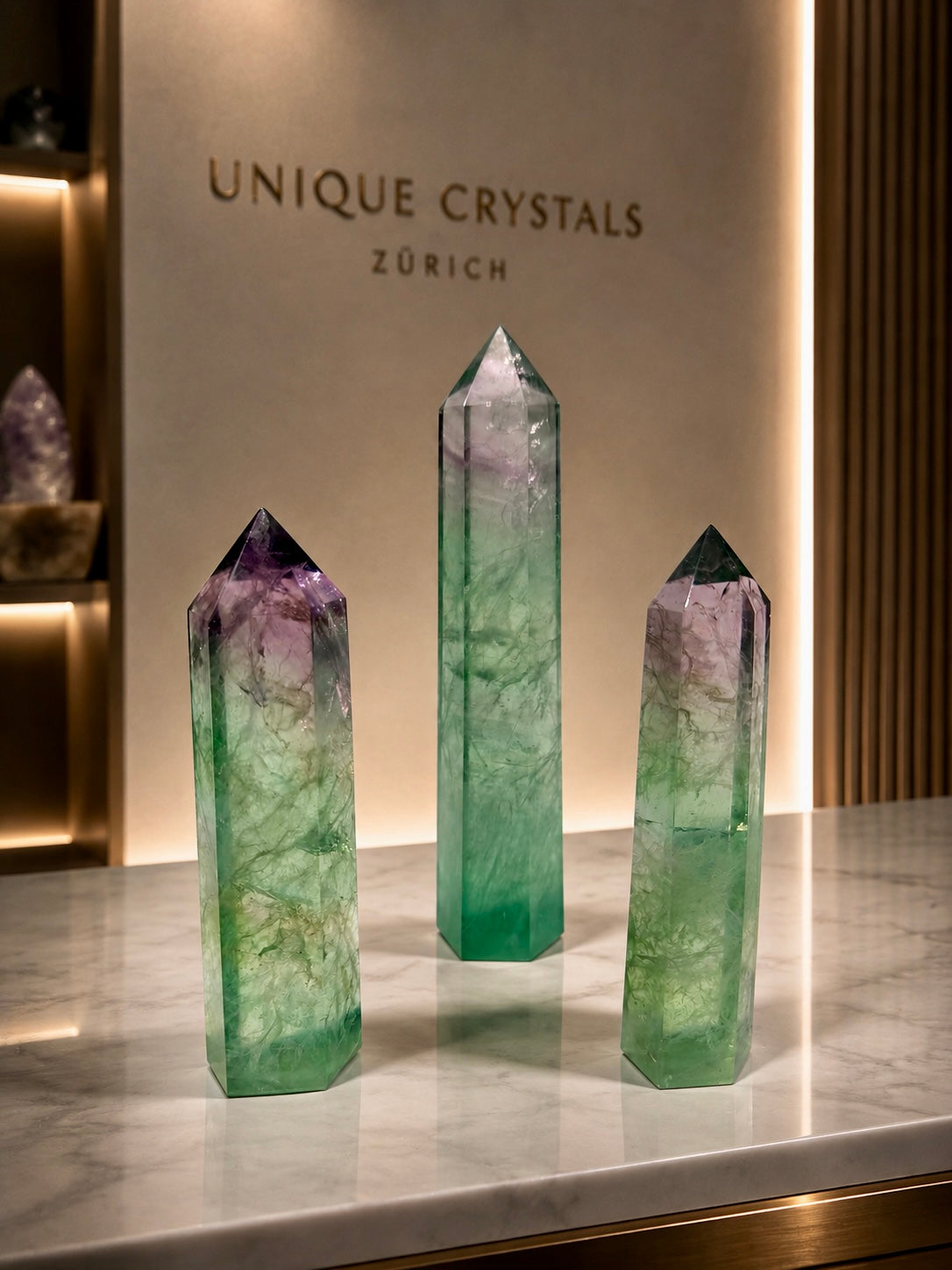 Fluorit Spitze Grün Violett, 17,7 cm, 462 g, seltene A-Qualität aus Brasilien