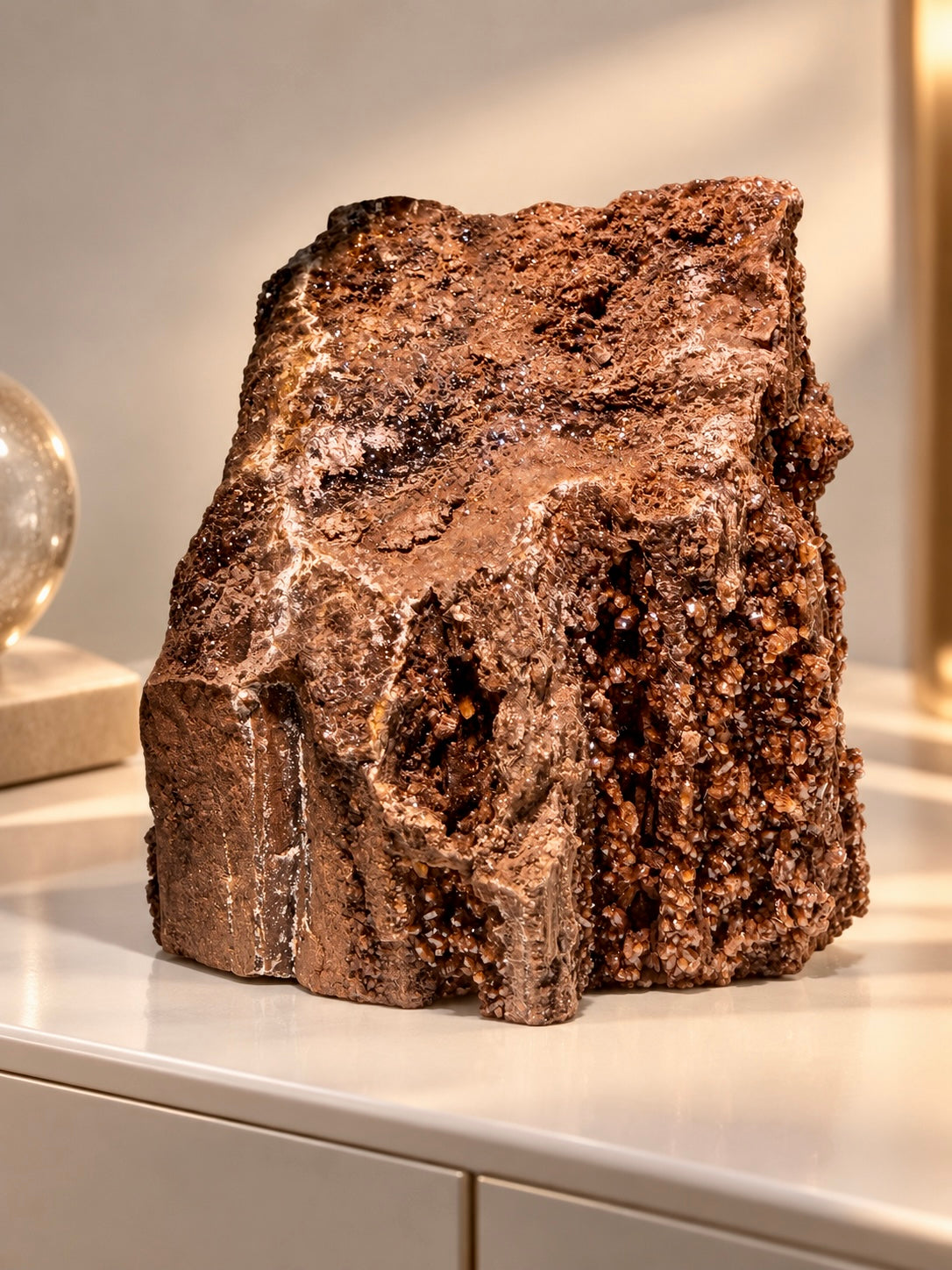 Fossiles Feenholz aus Deutschland mit Quarzkristallen, einzigartiges Mineralien Sammlerstück
