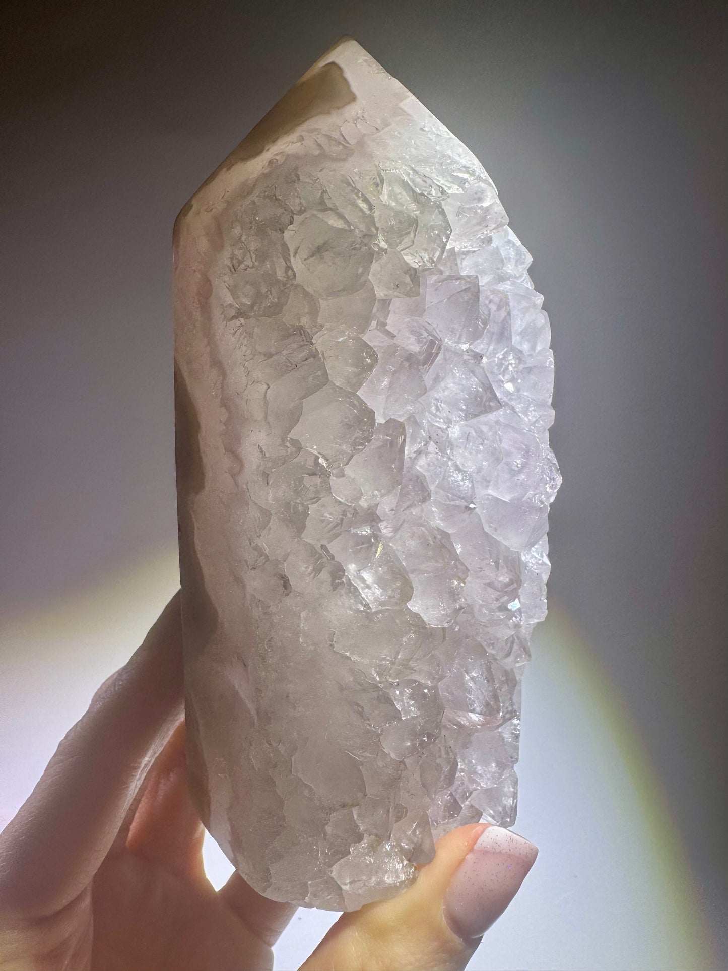 Glänzende Quarzspitze mit Achat-Banding – 1A-Qualität aus Brasilien, 13 cm