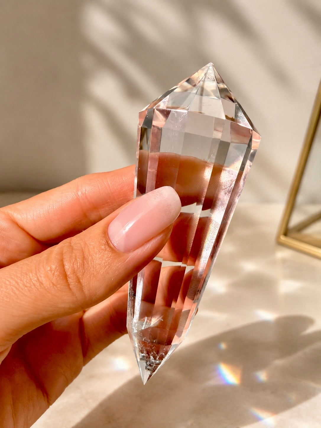 Glasklarer Lemurian Vogel Cut Crystal, 12 Facetten, Bahia Brasilien, 9,7 cm, 105 g